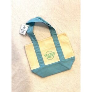 Trader Joe's Mini Pastel Canvas Tote Bag Blue Cream Embroidered Logo NWT
